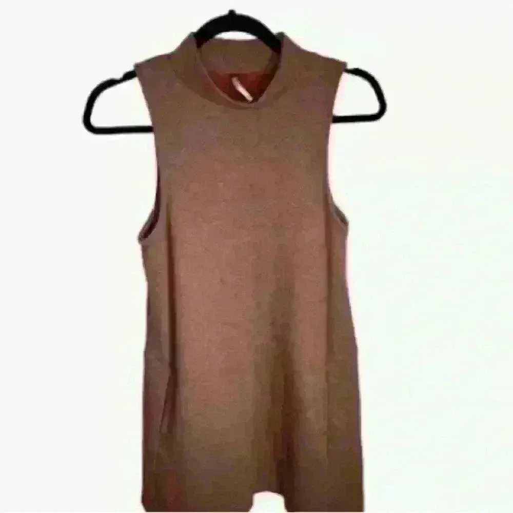 Free People Sweater Dress Women XS Brown Mock Neck Sleeveless Twiggy Chevron - Picture 4 of 7